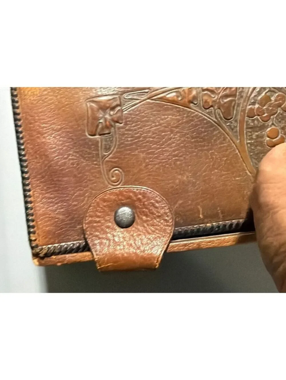 Vintage Tooled Leather Drafting Math Instrument Case Box Western Floral Embossed